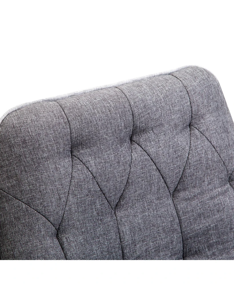 Linen Home Office Chair, Tufted Height Adjustable Computer Desk Chair with Swivel Wheels and Padded Armrests, Dark Gray