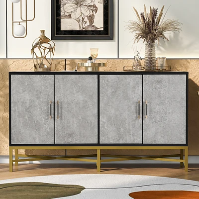 Distinctive Features of Four-Door Sideboard with Metal and Cross-Leg Design, Suitable for Living Rooms