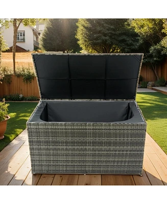 Outdoor Storage Box, 200 Gallon Wicker Patio Deck Boxes with Lid, Outdoor Cushion Storage for Kids Toys, Pillows, Towel