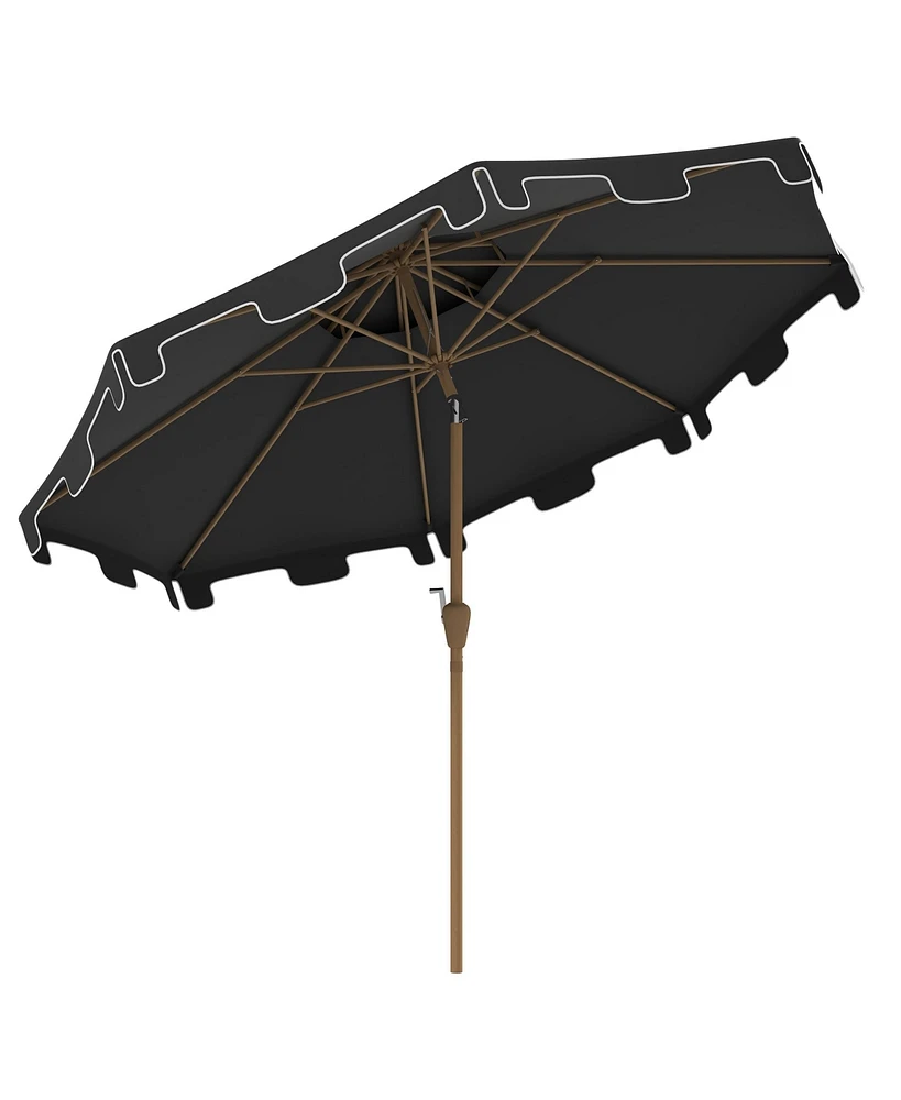 9' Patio Umbrella with Push Button Tilt and Crank, Double Top Ruffled Outdoor Market Table Umbrella with 8 Ribs, for Garden, Deck, Pool, Dark Gray