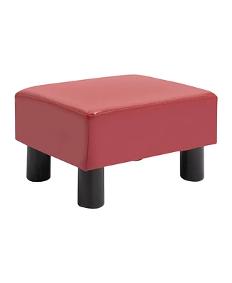 Ottoman Foot Rest, Small Foot Stool with Faux Leather Upholstery, Rectangular Ottoman Footrest with Padded Foam Seat and Plastic Legs, Red