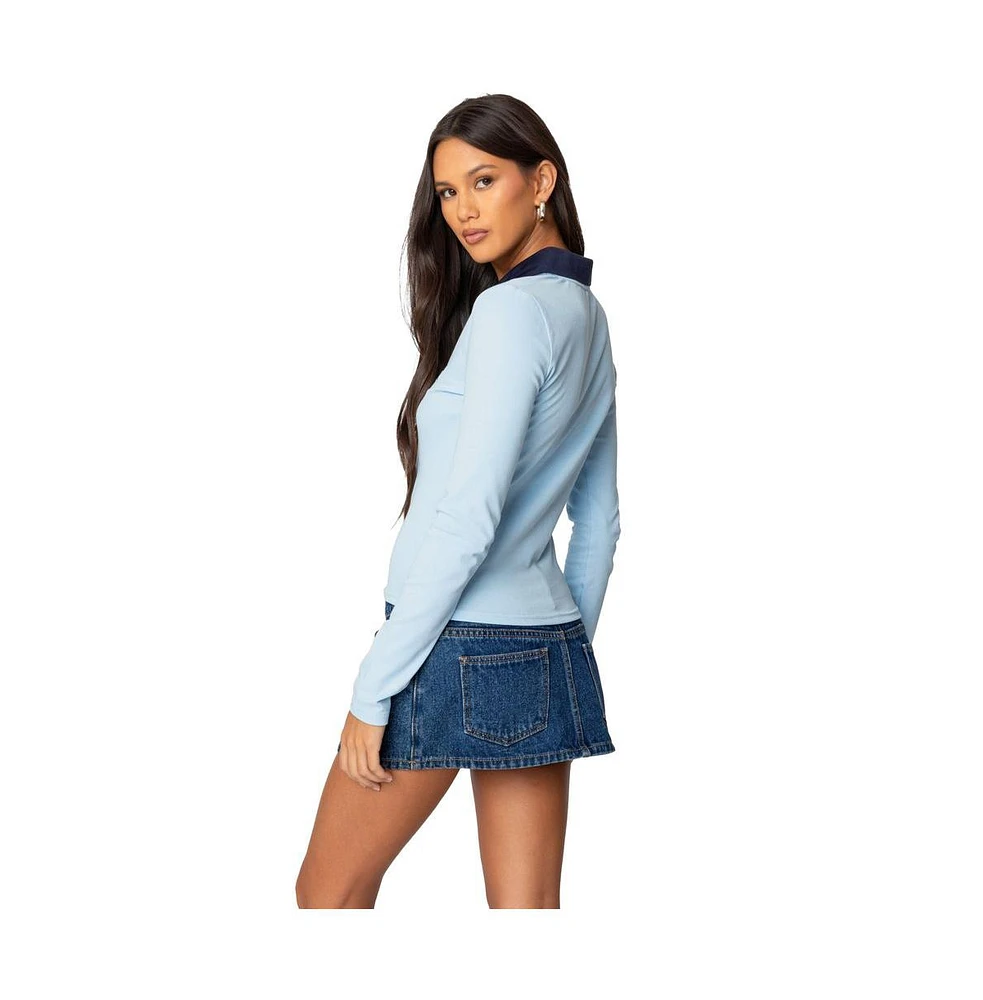 Edikted Womens Contrast Bow Polo Top