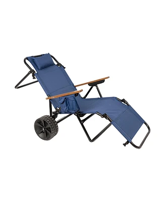 Beach Cart Chairs With Wheels 2 in 1 Foldable Beach Lounge Chair With Integrated Wagon Pull Cart Perfect for Backyard Pool or Picnic