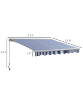 13' x 10' Electric Awning with Led Lights, Retractable Awning, UV40+ Sun Shade Shelter with Remote Controller and Crank Handle for Deck, Balcony, Yard