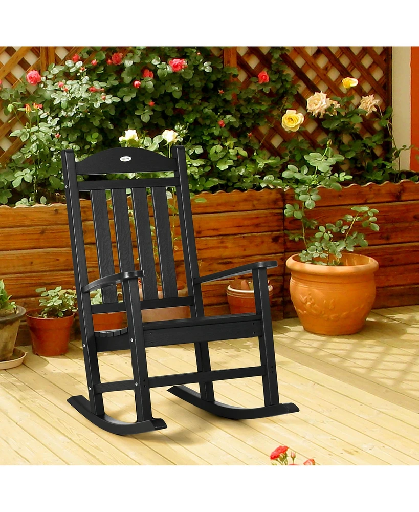 Outdoor Rocking Chair, All Weather-Resistant Hdpe Rocking Patio Chairs with Rustic High Back, Armrests, Oversized Seat and Slatted Backrest, 350lbs We