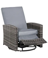 Outdoor Wicker Swivel Recliner Chair, Reclining Backrest, Lifting Footrest, 360 Rotating Basic, Water Resistant Cushions for Patio, Gray