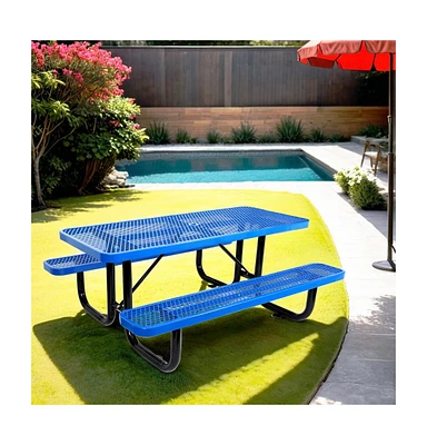 6 ft. Rectangular Outdoor Steel Picnic Table with umbrella pole in Blue