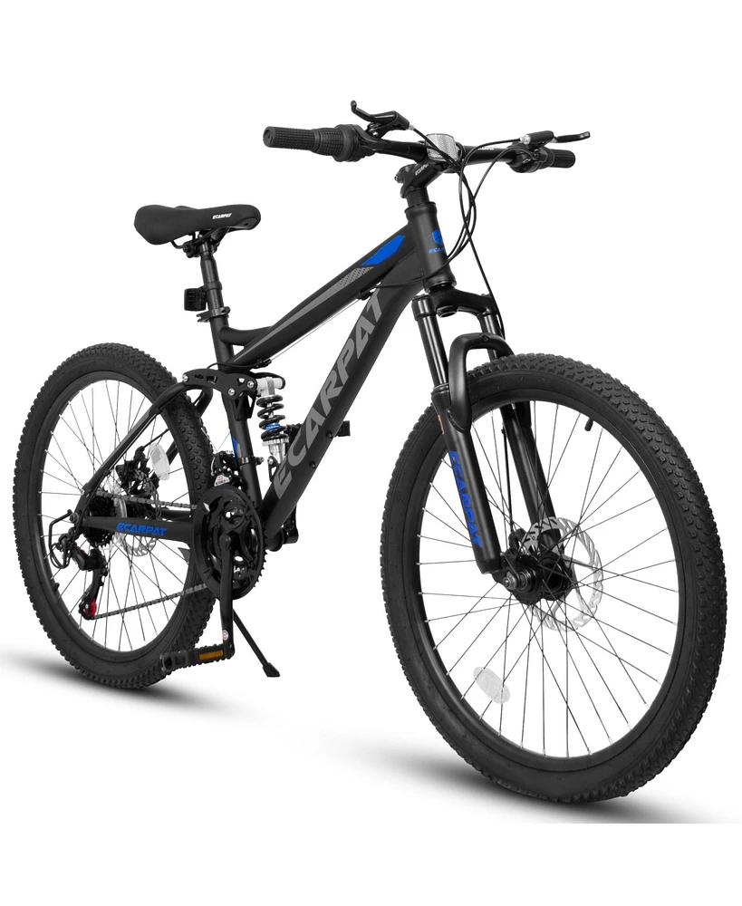 Streamdale Furniture Mountain Bike 24 Inch Wheels, 21-Speed Full Suspension Mens Womens Trail Commuter City Mountain Bike