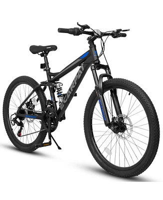 Streamdale Furniture Mountain Bike 24 Inch Wheels, 21-Speed Full Suspension Mens Womens Trail Commuter City Mountain Bike