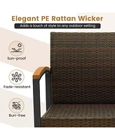 Costway 3 Pcs Patio Conversation Set with Coffee Table Solid Acacia Wood Armrests Tabletop