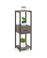 1 Pack 3 Tier Tall Metal Plant Stand Indoor Plant Table with Drawer Anti-tipping Devices