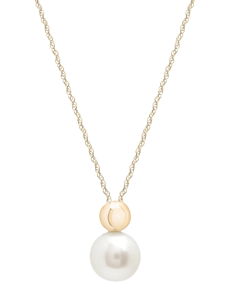 Cultured Freshwater Pearl (6mm) & Gold Bead 18" Pendant Necklace in 10k Gold