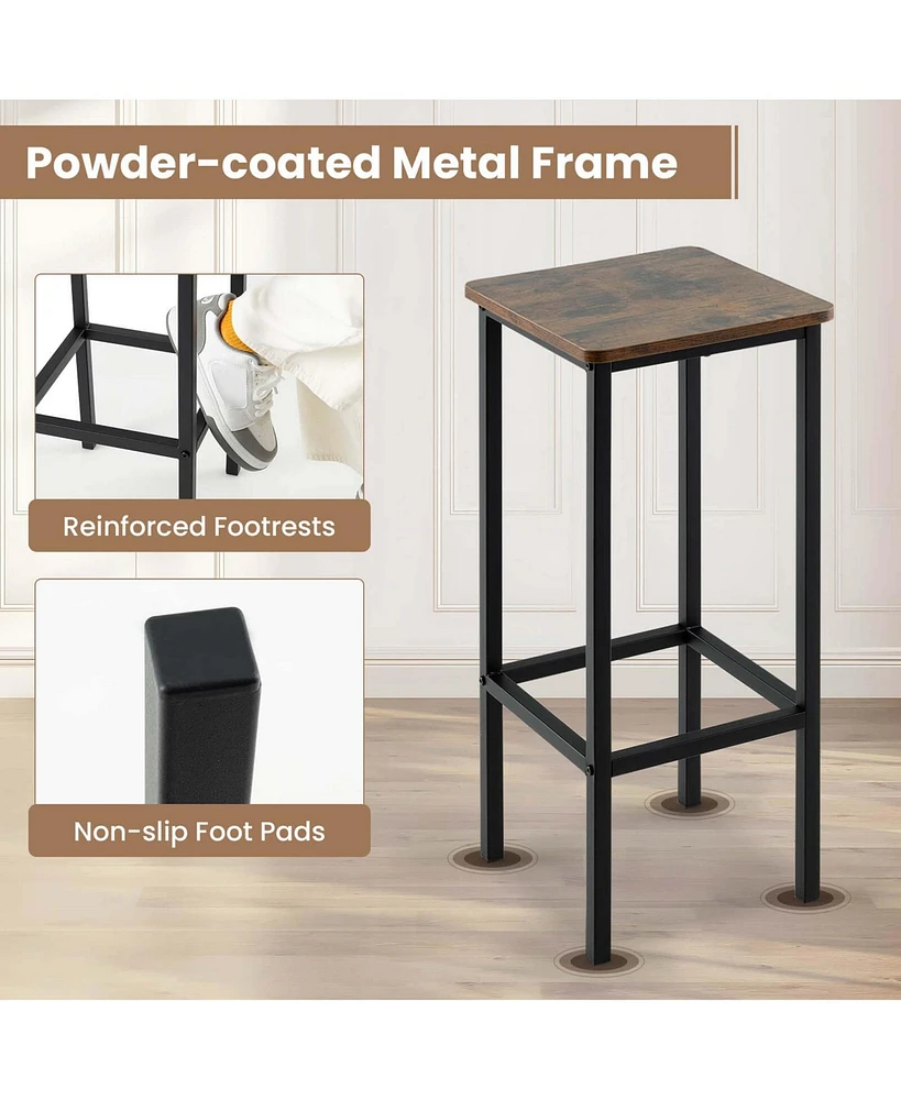 28" Bar Stools Set of 4 Backless Dining Stools with Footrest Sturdy Metal Frame