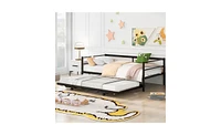 Metal Daybed with Pop-Up Trundle – Adjustable Guest Bed Frame for Small Spaces & Sleepovers