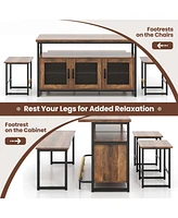 4 Pcs Kitchen Island Set with Bench and Storage Heavy-duty Metal Frame Shelves