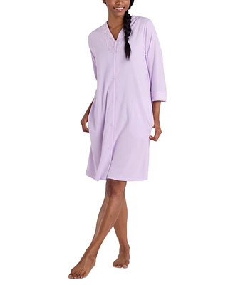 Miss Elaine Women's Button-Front 3/4-Sleeve Terry Robe