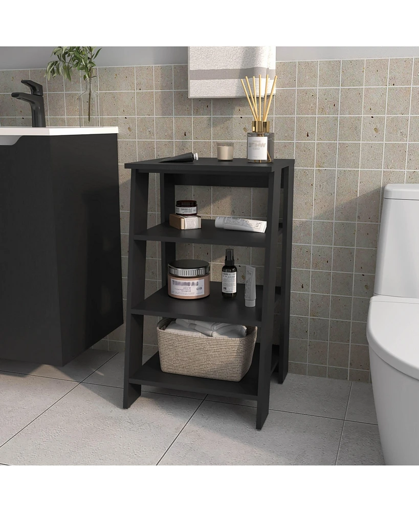 Fm Furniture McNeal Freestanding Bathroom Shelf With Open Storage, Black