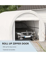 10' x 16' Carport, Heavy Duty Portable Garage Storage Tent with Large Zippered Door, Anti-uv Pe Canopy Cover for Car, Truck, Boat, Motorcycle, Bike, G
