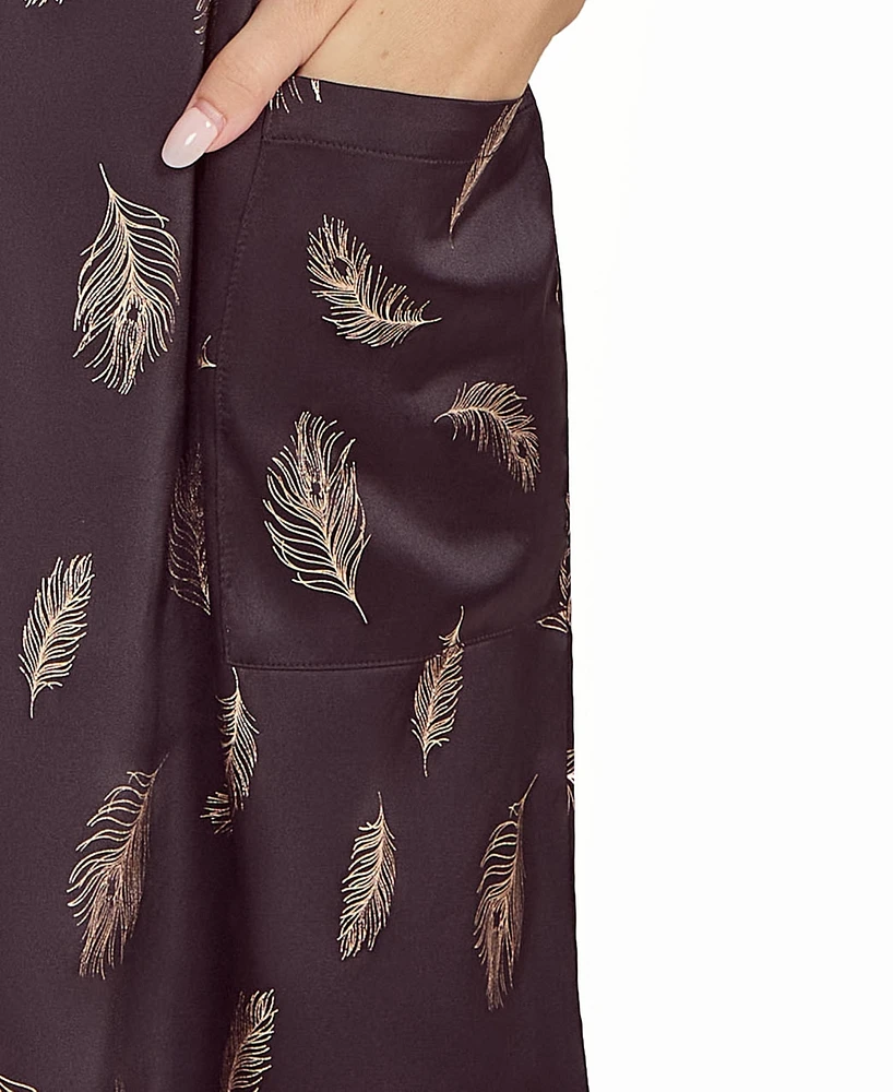 iCollection Women's Silky Pocket Shift Sleepshirt Nightgown Feather Print