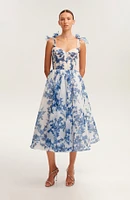 Milla Womens Charming Blue Hydrangea-Patterned Organza Midi Dress