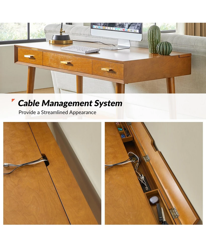 Hulala Home Toby Mid-Century Modern 48" Mid Century Modern Computer Desk with Cable Management