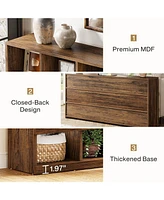 Tribesigns 63-Inch Farmhouse Console Table, 15-Cube Narrow Entryway Table, 4-Tier Wood Behind Couch Sofa Table, All Wood Hallway Table with Storage fo