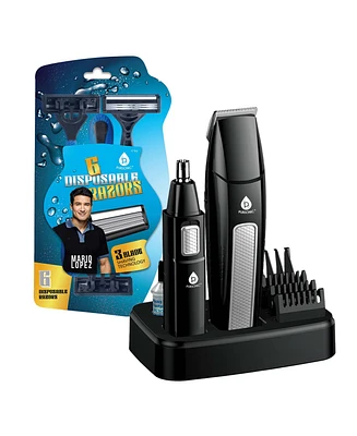 Mario Lopez Ultimate Grooming Set – 10-Piece Hair, Beard & Body Grooming Kit + Disposable Razors