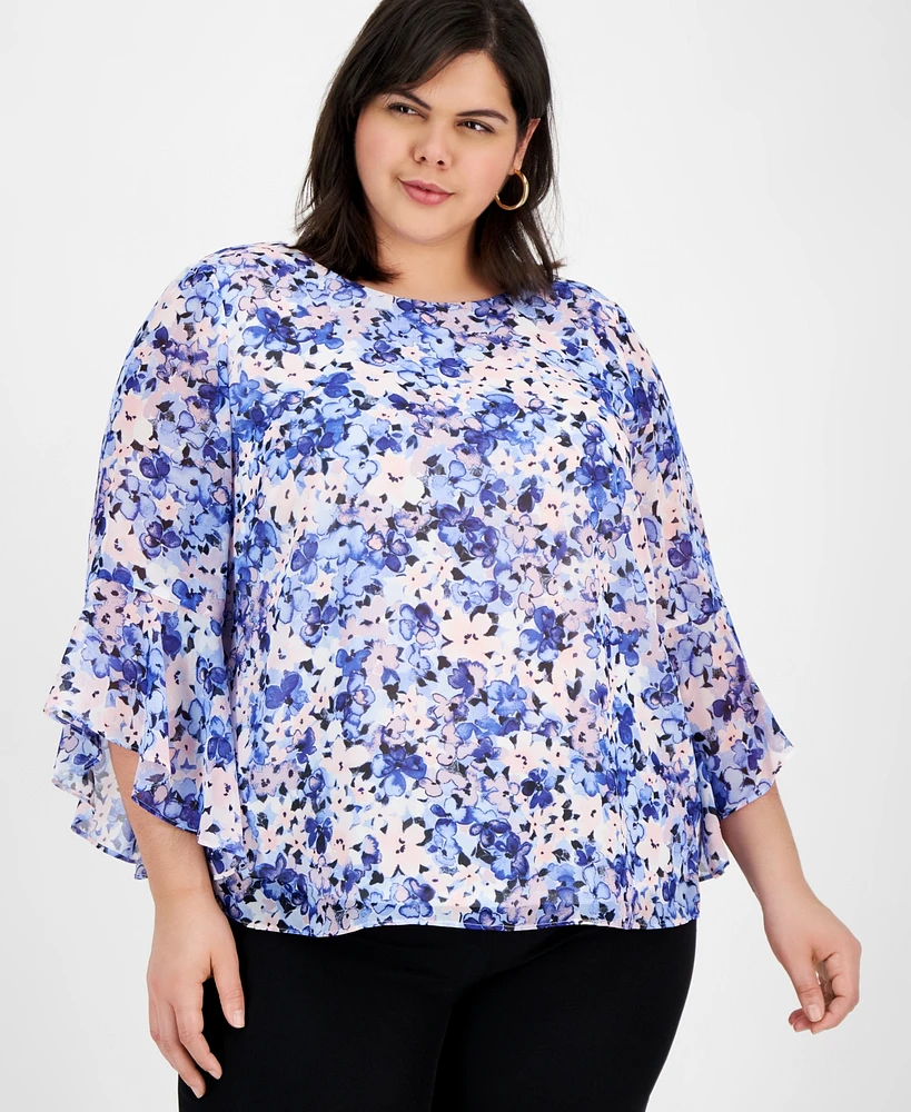 Kasper Plus Size Floral-Print Ruffled Blouse