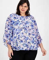 Kasper Plus Size Floral-Print Ruffled Blouse