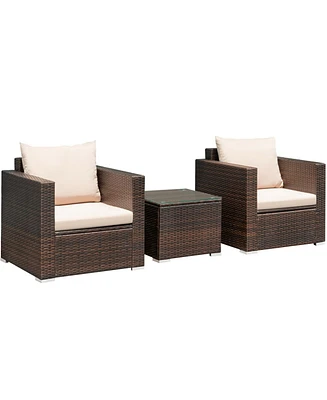 3 Pieces Patio Conversation Rattan Furniture Set with Cushion