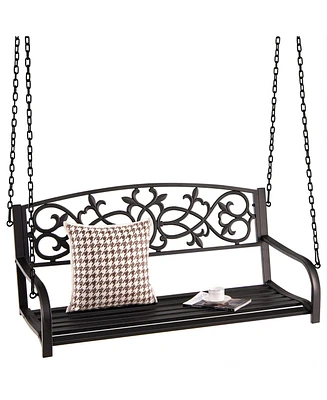2-Person Outdoor Porch Metal Hanging Swing Chair with Sturdy Chains