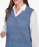 Alfred Dunner Petite Collared Vest Two in One Sweater