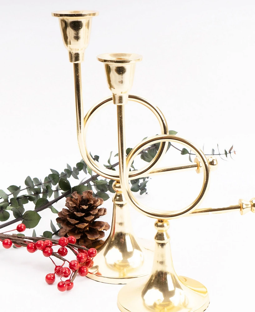8 Oak Lane Small French Horn Candlesticks, Set of 2