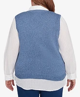 Alfred Dunner Plus Size Lake Victoria Collared Vest Two in One Sweater