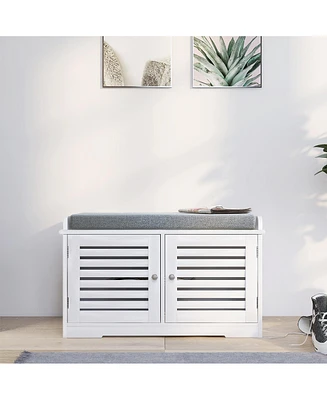 Modern Shoe Organizer Bench with Two-Compartment Storage