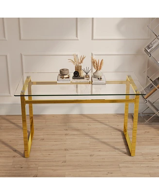 Rectangular Glass Dining Table With Golden Chrome Legs