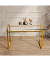 Rectangular Glass Dining Table With Golden Chrome Legs
