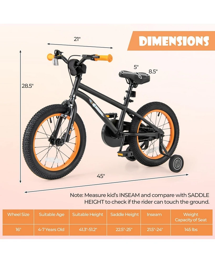 Hongge 16-Inch Kids' Sport Bike with Adjustable Seat and Reflectors for Ages 4-7