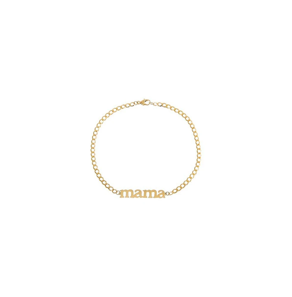 Solid Lowercase Mama Plate Cuban Chain Bracelet 14K
