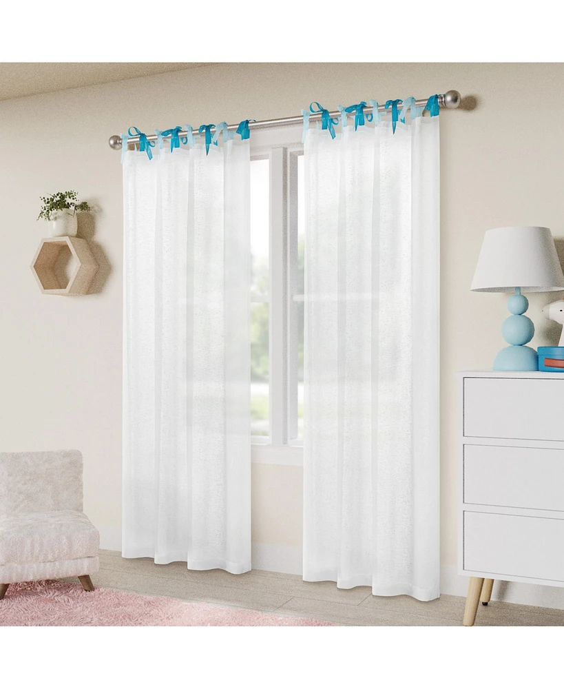 Awesome Home Tabitha Ribbon multi color Tie Top Curtains Pair, 52"×96"