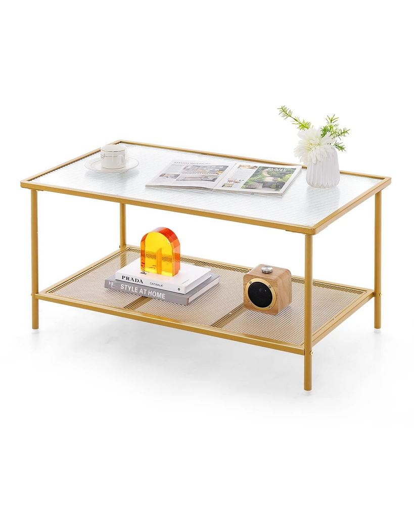 Givimo 2-Tier Coffee Table with Shelf Center Tea Table with Tempered Glass Top