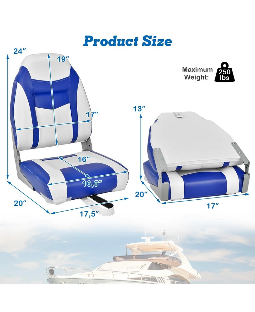 Givimo High Back Folding Boat Seats with Blue White Sponge Cushion and Flexible Hinges
