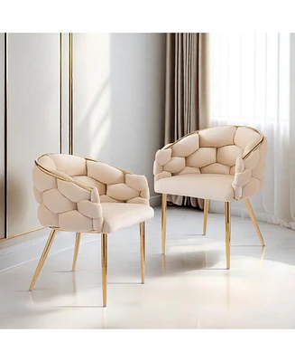 Set of 2 Luxury Handmade Accent Chair with Gold Legs, Modern Velvet Armchair for Living Room and Bedroom