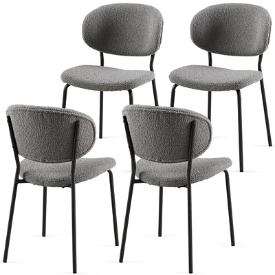 Grey Boucle Fabric Dining Chairs Set of 4, Modern Dining Room Chairs with Black Metal Legs, Armless Kitchen Chair for Dining Room, Living Room