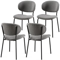 Grey Boucle Fabric Dining Chairs Set of 4, Modern Dining Room Chairs with Black Metal Legs, Armless Kitchen Chair for Dining Room, Living Room