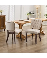 French Vintage Tufted Upholstered Fabric Dining Chair, Set of 2,Beige, SW1869BG