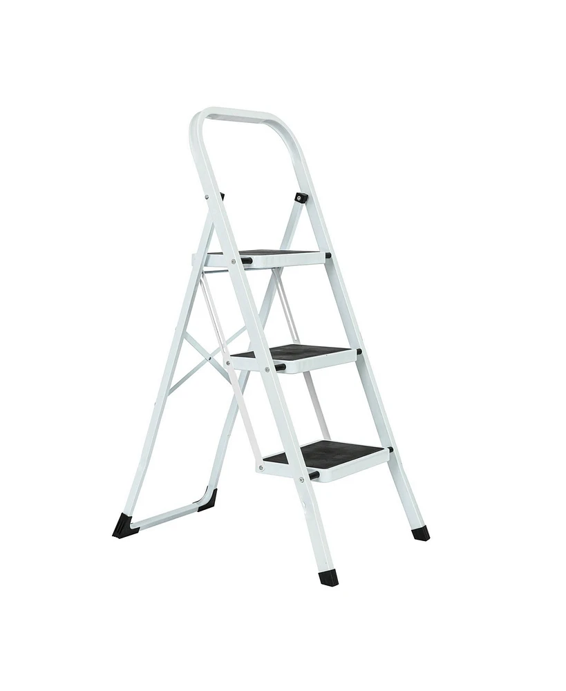 Flynama 3 Step Ladder Folding Step Stool , Lightweight Step Stools for Adults with Anti-Slip Pedal, Portable Steel Handrails Step Ladder Withstanding