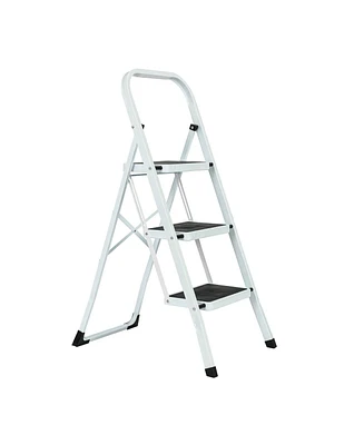 Flynama 3 Step Ladder Folding Step Stool , Lightweight Step Stools for Adults with Anti-Slip Pedal, Portable Steel Handrails Step Ladder Withstanding