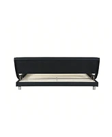 gaomon Queen Upholstered Platform Bed Frame With Led Lights,Curve Design Faux Leather Upholstered Platform Bed,Wood Slat Support, No Box Spring Needed