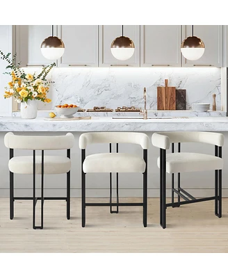 Set of 3 Modern Velvet Counter Stools,Armrest Bar Stools for Kitchen with Legs Design-Maison Boucle